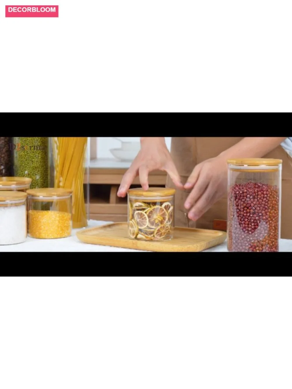 Set of 6 Airtight Glass Storage Jars with Bamboo Lids, 22oz Kitchen Canisters